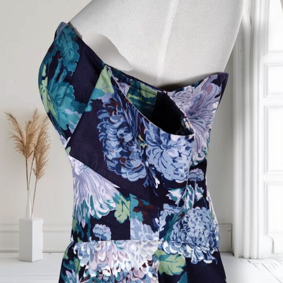 Vintage 90s Peplum Midi Dress Size 10 Blue Garden Party Off the Shoulder - Picture 8 of 16